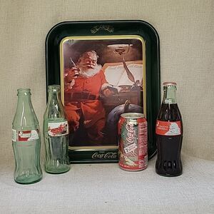 Vintage Coca-Cola Santa  Serving Tray Christmas List Good Boys & Girls +bottles